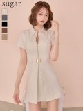 XS-Lサイズあり【Glossy/グロッシー】シャツカラー/ ウエストベルト/ フレア/ ミニドレス/ キャバドレス[OF08]