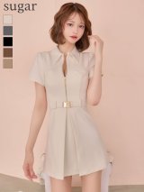XS-Lサイズあり【Glossy/グロッシー】シャツカラー/ ウエストベルト/ フレア/ ミニドレス/ キャバドレス[OF08]