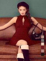 【予約商品/12月上旬発送予定】XSサイズあり【Glossy/グロッシー】ラメニット/ ハイネック/ ノースリーブ/ フレア/ ミニドレス/ キャバドレス[OF08]