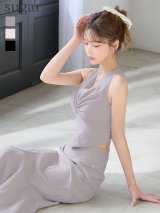 XSサイズあり【Glossy/グロッシー】サテン/ ギャザー/ マーメイド/  セットアップ / ノースリーブ/ ロングドレス/ キャバドレスlong[OF08]