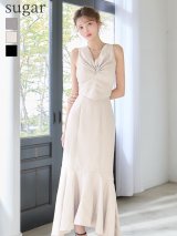 XSサイズあり【Glossy/グロッシー】サテン/ ギャザー/ マーメイド/  セットアップ / ノースリーブ/ ロングドレス/ キャバドレスlong[OF08]