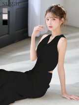 XSサイズあり【Glossy/グロッシー】サテン/ ギャザー/ マーメイド/  セットアップ / ノースリーブ/ ロングドレス/ キャバドレスlong[OF08]