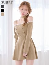 【予約商品/2月上旬発送予定】XSサイズあり【Glossy/グロッシー】ダブルボタン/ ストライプ / フレア/ ミニドレス / キャバドレス[OF08]