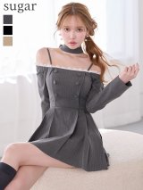 【予約商品/2月上旬発送予定】XSサイズあり【Glossy/グロッシー】ダブルボタン/ ストライプ / フレア/ ミニドレス / キャバドレス[OF08]