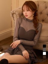 【予約商品/10月下旬発送予定】【Glossy/グロッシー】シアーチュール/ フリル/ セットアップ/ ティアード/ 長袖/ ラメ/ シフォン/ ストレッチ/ フレア/ ミニドレス/ キャバドレス[OF08]