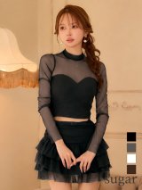 【予約商品/10月下旬発送予定】【Glossy/グロッシー】シアーチュール/ フリル/ セットアップ/ ティアード/ 長袖/ ラメ/ シフォン/ ストレッチ/ フレア/ ミニドレス/ キャバドレス[OF08]