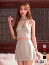 【予約商品/9月上旬発送予定】XSサイズあり【Glossy/グロッシー】シフォン/ ホルター/ サテン/ セットアップ/ ミニドレス/ キャバドレス[OF08]