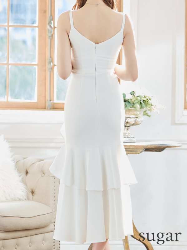 画像26: XSサイズあり【Andy GLAMOROUS/アンディグラマラス】ワンカラー/ キャミソール/ フリル/ ストレッチ/ フレア/ スリット/ ミディアムドレス/ キャバドレス[OF05]