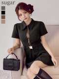 XS-Lサイズあり【Glossy/グロッシー】シャツカラー/ ウエストベルト/ フレア/ ミニドレス/ キャバドレス[OF08]