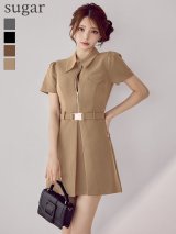 【予約商品/9月上旬発送予定】XS-Lサイズあり【Glossy/グロッシー】シャツカラー/ ウエストベルト/ フレア/ ミニドレス/ キャバドレス[OF08]