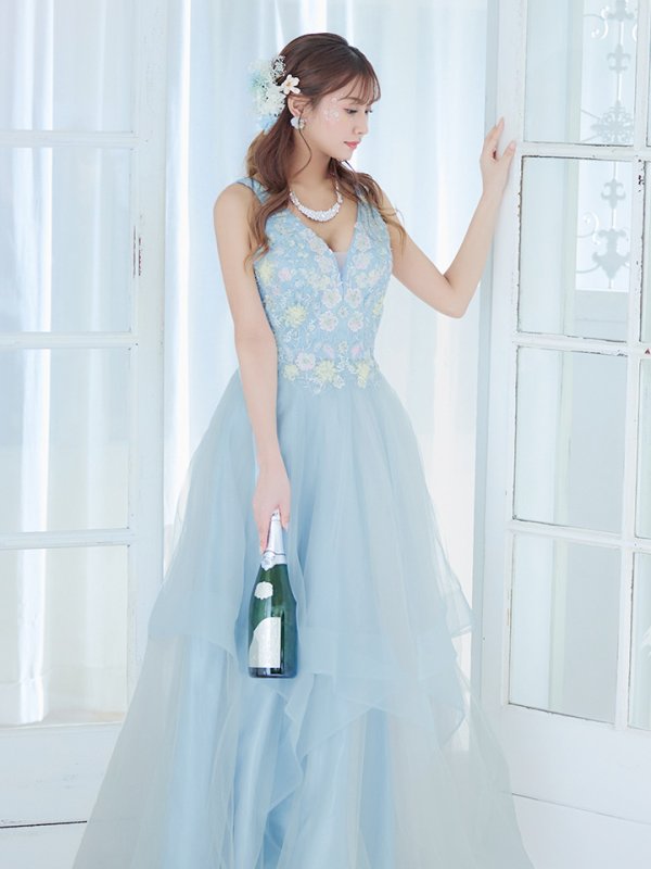 画像28: 【圓谷はく / 関西コレクション着用】【Lip line/リップライン】フラワー刺繍/ 2段フレア/ Aライン/ チュール/ プリンセス/ ロングドレス/ キャバドレスlong[HC03]