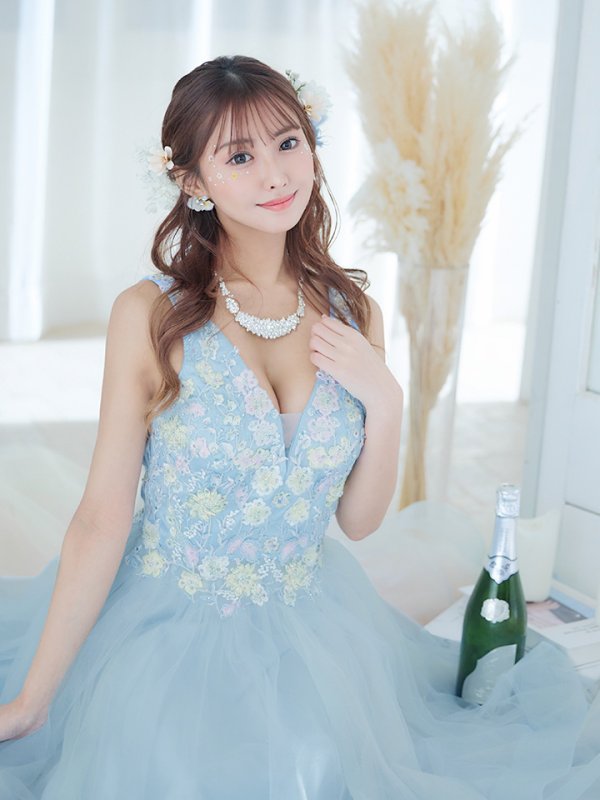 画像30: 【圓谷はく / 関西コレクション着用】【Lip line/リップライン】フラワー刺繍/ 2段フレア/ Aライン/ チュール/ プリンセス/ ロングドレス/ キャバドレスlong[HC03]