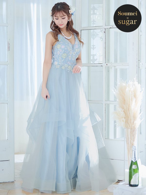 画像21: 【圓谷はく / 関西コレクション着用】【Lip line/リップライン】フラワー刺繍/ 2段フレア/ Aライン/ チュール/ プリンセス/ ロングドレス/ キャバドレスlong[HC03]