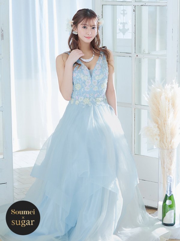 画像22: 【圓谷はく / 関西コレクション着用】【Lip line/リップライン】フラワー刺繍/ 2段フレア/ Aライン/ チュール/ プリンセス/ ロングドレス/ キャバドレスlong[HC03]