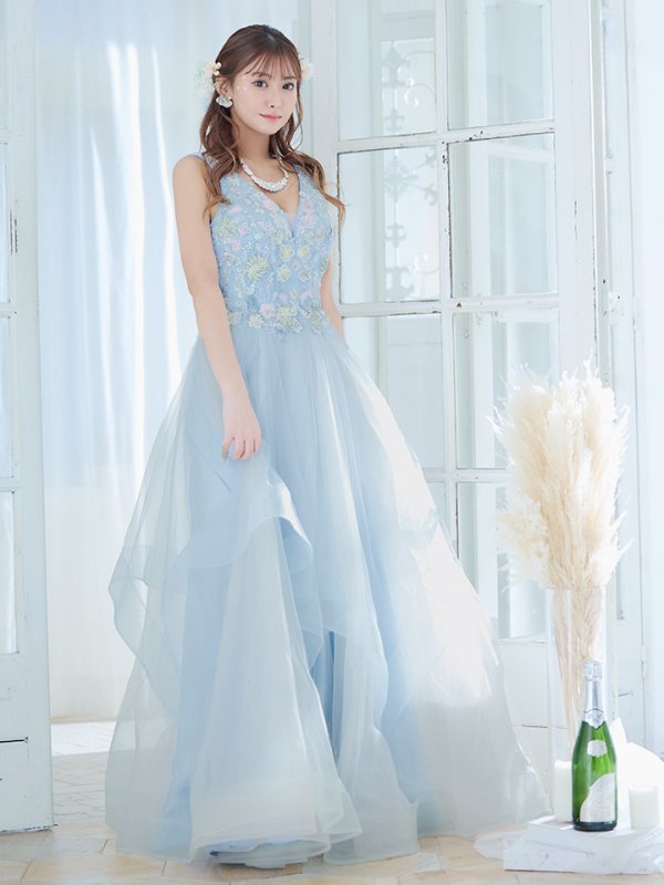 画像23: 【圓谷はく / 関西コレクション着用】【Lip line/リップライン】フラワー刺繍/ 2段フレア/ Aライン/ チュール/ プリンセス/ ロングドレス/ キャバドレスlong[HC03]