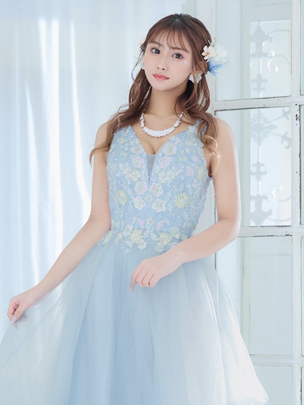 画像24: 【圓谷はく / 関西コレクション着用】【Lip line/リップライン】フラワー刺繍/ 2段フレア/ Aライン/ チュール/ プリンセス/ ロングドレス/ キャバドレスlong[HC03]