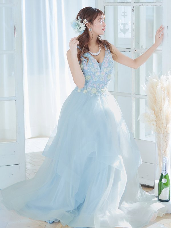 画像26: 【圓谷はく / 関西コレクション着用】【Lip line/リップライン】フラワー刺繍/ 2段フレア/ Aライン/ チュール/ プリンセス/ ロングドレス/ キャバドレスlong[HC03]