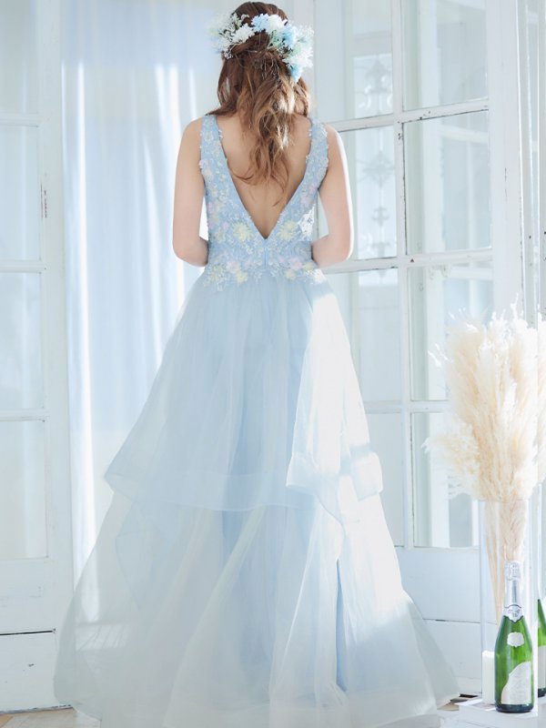 画像27: 【圓谷はく / 関西コレクション着用】【Lip line/リップライン】フラワー刺繍/ 2段フレア/ Aライン/ チュール/ プリンセス/ ロングドレス/ キャバドレスlong[HC03]