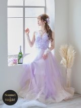 【関西コレクション着用】【Lip line/リップライン】フラワー刺繍/ 2段フレア/ Aライン/ チュール/ プリンセス/ ロングドレス/ キャバドレスlong[HC03]