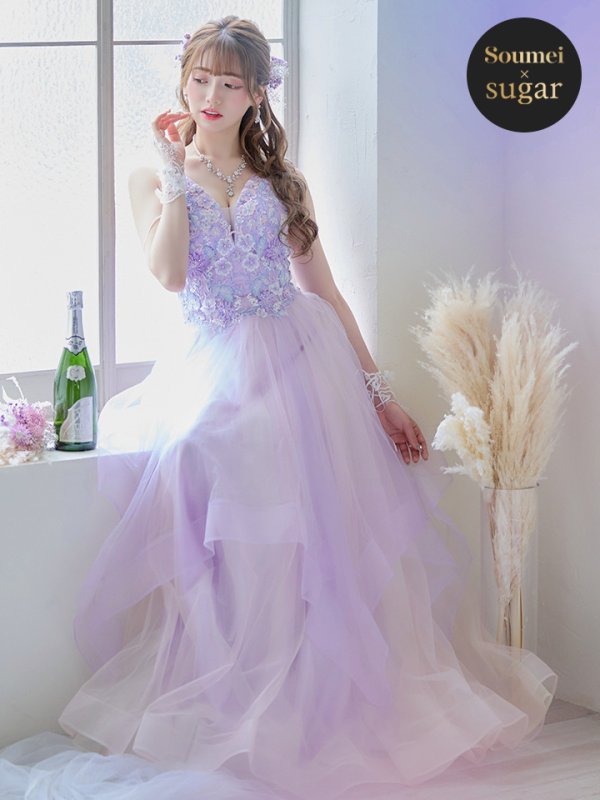 画像17: 【圓谷はく / 関西コレクション着用】【Lip line/リップライン】フラワー刺繍/ 2段フレア/ Aライン/ チュール/ プリンセス/ ロングドレス/ キャバドレスlong[HC03]