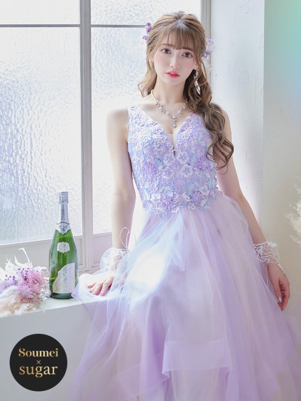 画像18: 【圓谷はく / 関西コレクション着用】【Lip line/リップライン】フラワー刺繍/ 2段フレア/ Aライン/ チュール/ プリンセス/ ロングドレス/ キャバドレスlong[HC03]