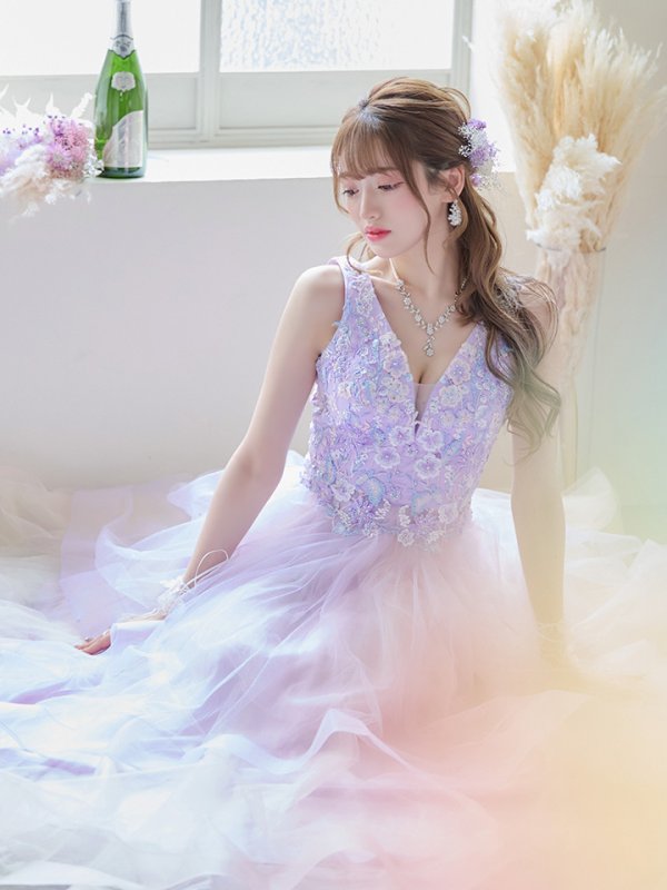画像10: 【鈴音りん / 関西コレクション着用】【Lip line/リップライン】フラワー刺繍/ 2段フレア/ Aライン/ チュール/ プリンセス/ ロングドレス/ キャバドレスlong[HC03]
