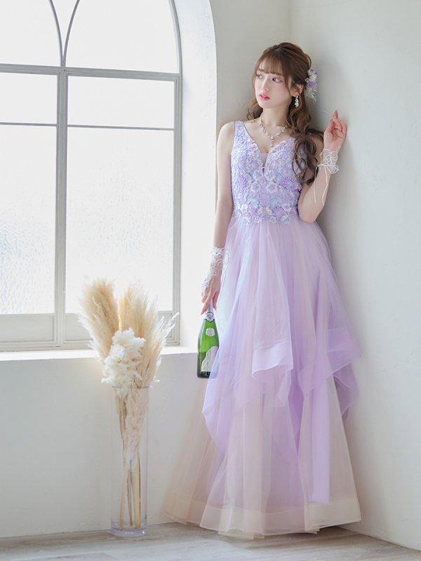 画像11: 【鈴音りん / 関西コレクション着用】【Lip line/リップライン】フラワー刺繍/ 2段フレア/ Aライン/ チュール/ プリンセス/ ロングドレス/ キャバドレスlong[HC03]