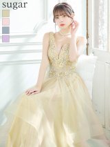 【Lip line/リップライン】フラワー刺繍/ 2段フレア/ Aライン/ チュール/ プリンセス/ ロングドレス/ キャバドレスlong[HC03]