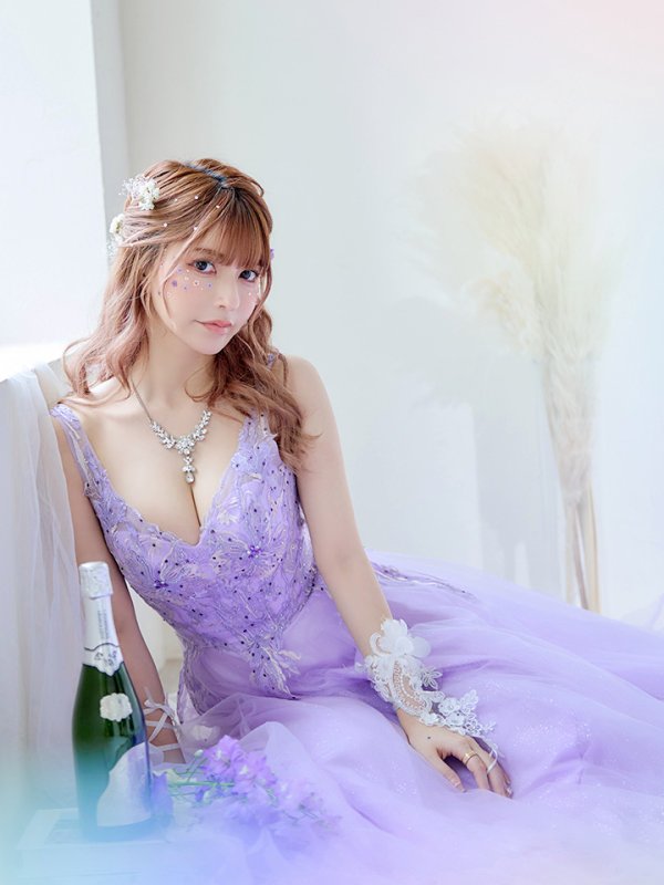 画像10: 【関西コレクション着用】【Lip line/リップライン】フラワー刺繍/ Vネック/ Aライン/ ノースリーブ/ プリンセス/ フレア/ ロングドレス/ キャバドレス long[HC03]