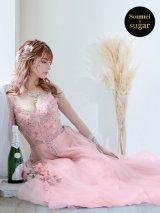 【関西コレクション着用】【Lip line/リップライン】フラワー刺繍/ Vネック/ Aライン/ ノースリーブ/ プリンセス/ フレア/ ロングドレス/ キャバドレス long[HC03]