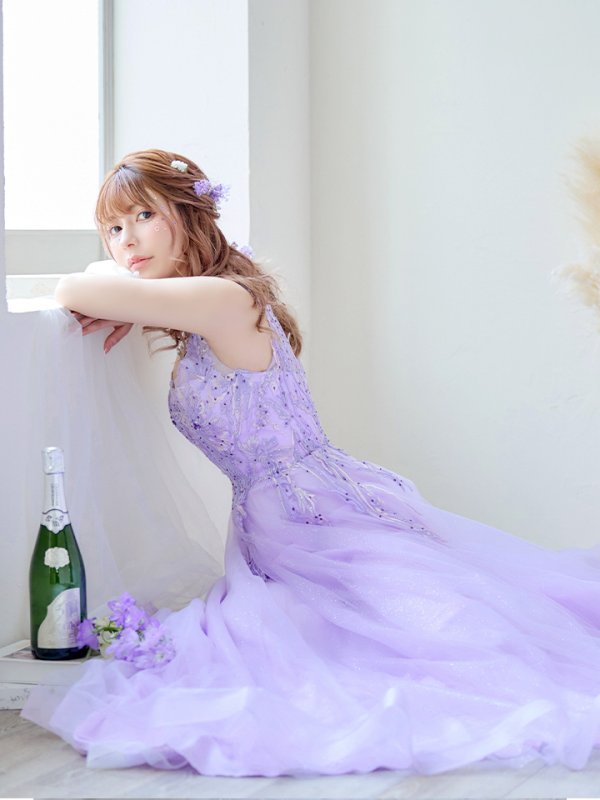 画像5: 【関西コレクション着用】【Lip line/リップライン】フラワー刺繍/ Vネック/ Aライン/ ノースリーブ/ プリンセス/ フレア/ ロングドレス/ キャバドレス long[HC03]