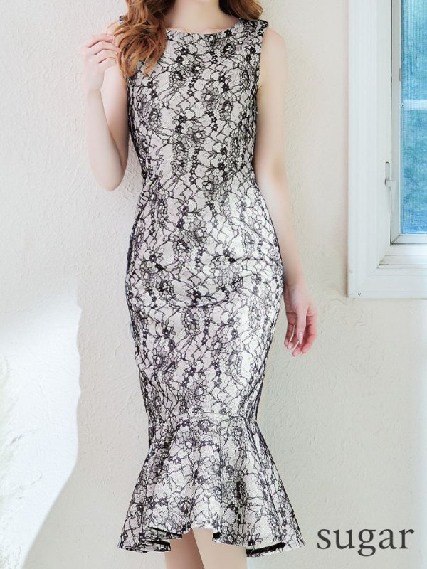 画像8: Lサイズあり【VANESSA HEART / ヴァネッサハート】【OF05】マーメイド/ 総レース/ ノースリーブ/ ボートネック/ 膝丈/ ワンピース/ ミディアムドレス/ キャバドレス