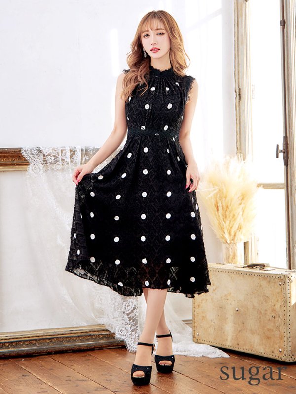画像16: 【VANESSA HEART / ヴァネッサハート】【OF05】 ドットレース/ ノースリーブ/ Aライン/ フレア/ワンピース/ 膝丈/ ミディアム丈/ キャバドレス