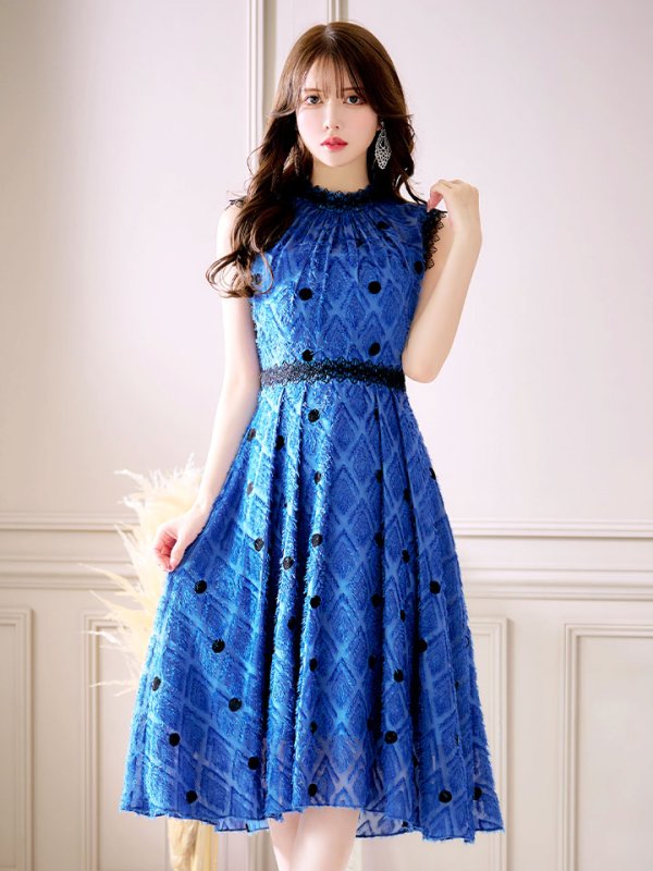 画像3: 【VANESSA HEART / ヴァネッサハート】【OF05】 ドットレース/ ノースリーブ/ Aライン/ フレア/ワンピース/ 膝丈/ ミディアム丈/ キャバドレス