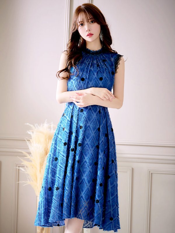 画像4: 【VANESSA HEART / ヴァネッサハート】【OF05】 ドットレース/ ノースリーブ/ Aライン/ フレア/ワンピース/ 膝丈/ ミディアム丈/ キャバドレス