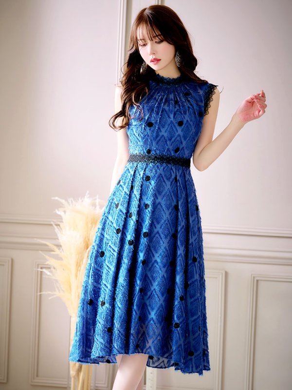 画像6: 【VANESSA HEART / ヴァネッサハート】【OF05】 ドットレース/ ノースリーブ/ Aライン/ フレア/ワンピース/ 膝丈/ ミディアム丈/ キャバドレス