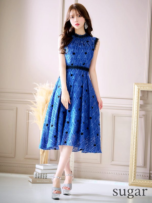 画像7: 【VANESSA HEART / ヴァネッサハート】【OF05】 ドットレース/ ノースリーブ/ Aライン/ フレア/ワンピース/ 膝丈/ ミディアム丈/ キャバドレス