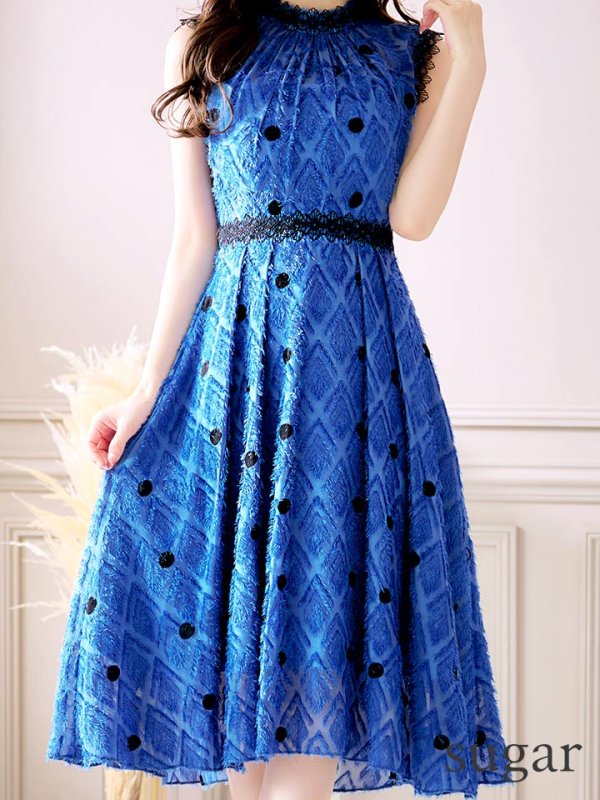 画像8: 【VANESSA HEART / ヴァネッサハート】【OF05】 ドットレース/ ノースリーブ/ Aライン/ フレア/ワンピース/ 膝丈/ ミディアム丈/ キャバドレス