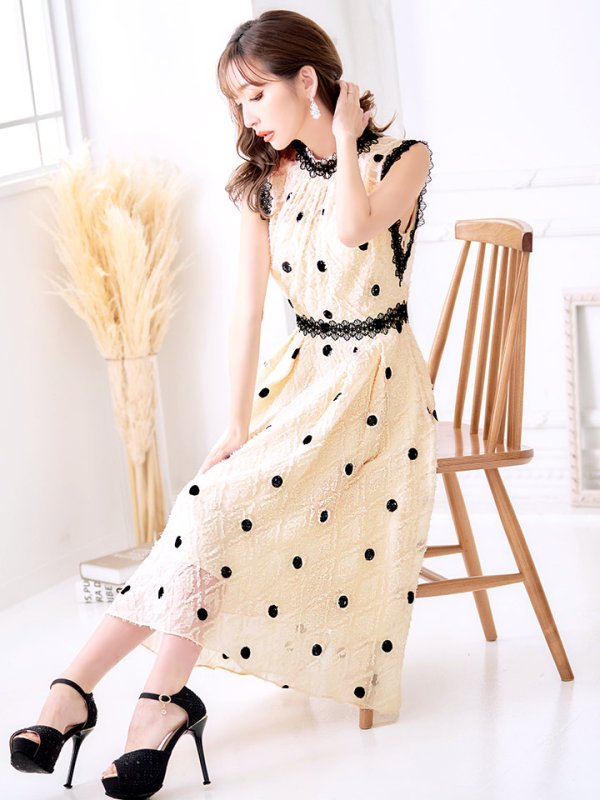 画像22: 【VANESSA HEART / ヴァネッサハート】【OF05】 ドットレース/ ノースリーブ/ Aライン/ フレア/ワンピース/ 膝丈/ ミディアム丈/ キャバドレス