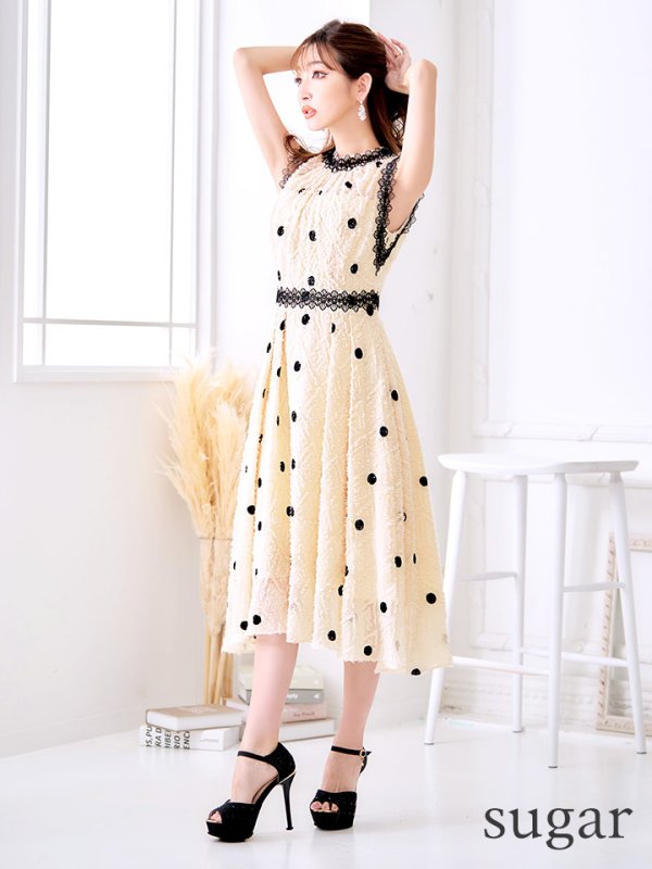 画像25: 【VANESSA HEART / ヴァネッサハート】【OF05】 ドットレース/ ノースリーブ/ Aライン/ フレア/ワンピース/ 膝丈/ ミディアム丈/ キャバドレス