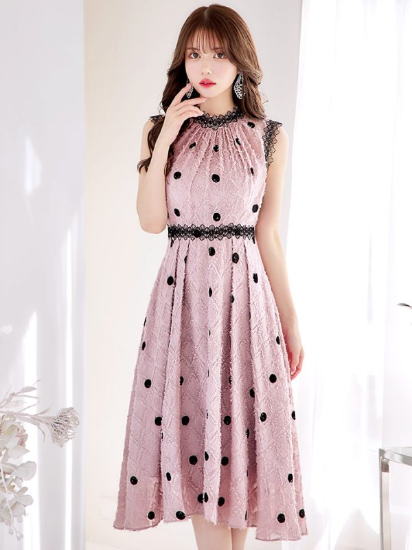 画像32: 【VANESSA HEART / ヴァネッサハート】【OF05】 ドットレース/ ノースリーブ/ Aライン/ フレア/ワンピース/ 膝丈/ ミディアム丈/ キャバドレス