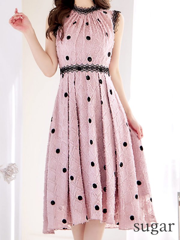 画像35: 【VANESSA HEART / ヴァネッサハート】【OF05】 ドットレース/ ノースリーブ/ Aライン/ フレア/ワンピース/ 膝丈/ ミディアム丈/ キャバドレス