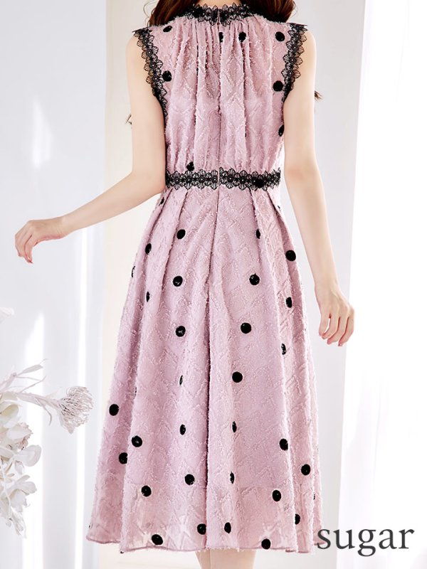 画像36: 【VANESSA HEART / ヴァネッサハート】【OF05】 ドットレース/ ノースリーブ/ Aライン/ フレア/ワンピース/ 膝丈/ ミディアム丈/ キャバドレス