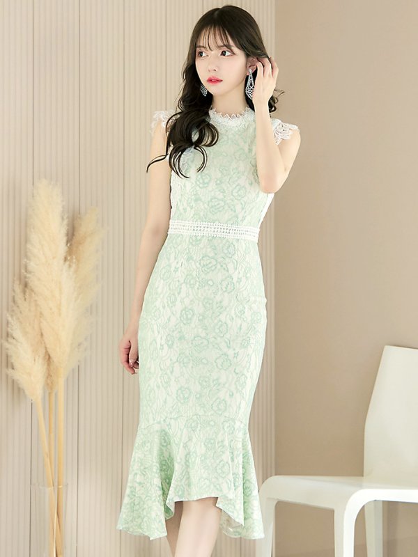 画像3: 【VANESSA HEART / ヴァネッサハート】【OF05】マーメイド/ 総レース/ ノースリーブ/ ひざ丈/ ワンピース/ ミディアムドレス/ キャバドレス