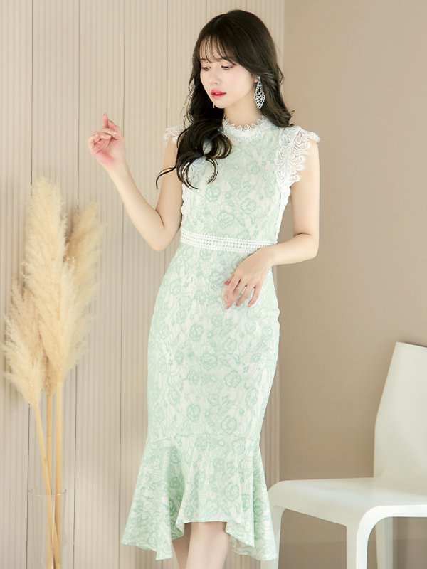 画像5: 【VANESSA HEART / ヴァネッサハート】【OF05】マーメイド/ 総レース/ ノースリーブ/ ひざ丈/ ワンピース/ ミディアムドレス/ キャバドレス