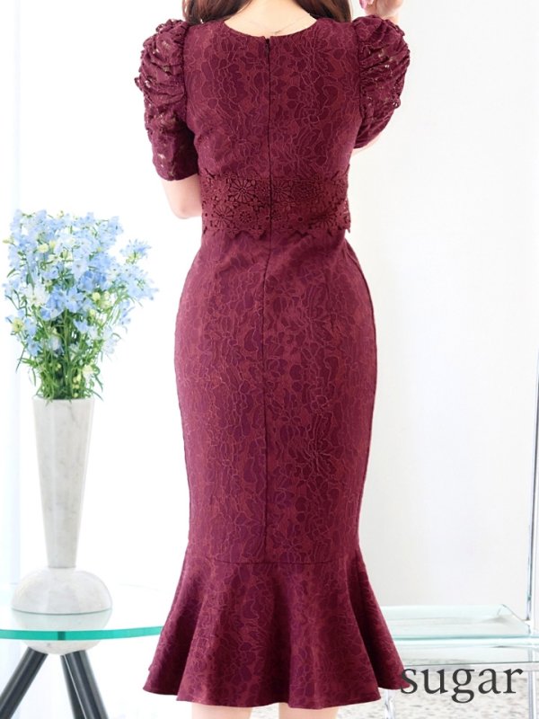 画像9: Lサイズあり【VANESSA HEART / ヴァネッサハート】【OF05】マーメイド/ テールカット/ 総レース/ パフスリーブ/ 袖あり/ 切り替えデザイン/ ワンピース/ ミディアムドレス/ キャバドレス