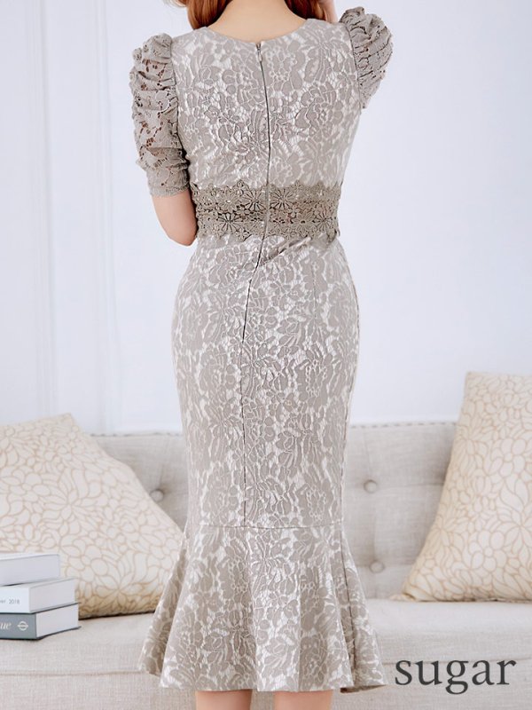 画像18: Lサイズあり【VANESSA HEART / ヴァネッサハート】【OF05】マーメイド/ テールカット/ 総レース/ パフスリーブ/ 袖あり/ 切り替えデザイン/ ワンピース/ ミディアムドレス/ キャバドレス