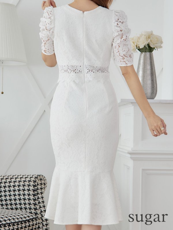 画像22: Lサイズあり【VANESSA HEART / ヴァネッサハート】【OF05】マーメイド/ テールカット/ 総レース/ パフスリーブ/ 袖あり/ 切り替えデザイン/ ワンピース/ ミディアムドレス/ キャバドレス