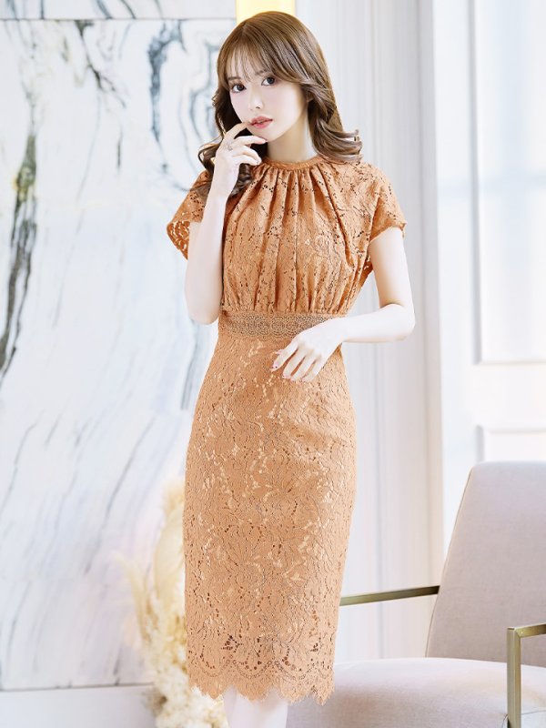 画像21: Lサイズあり【VANESSA HEART / ヴァネッサハート】【OF05】半袖/ 袖あり/ 総レース/ ハイネック/ タック/ ミディアム丈/ 膝丈/ ワンピース/ キャバドレス