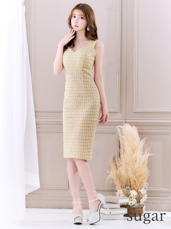 画像7: Lサイズあり【VANESSA HEART / ヴァネッサハート】【OF05】ツイード/ ノースリーブ/ タイト/ ひざ丈/ ミディアム/ ワンピース/ キャバドレス